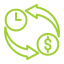 A circular arrow surrounding a dollar sign symbolizes the cost reduction achieved by automating manual, repetitive tasks in business processes.