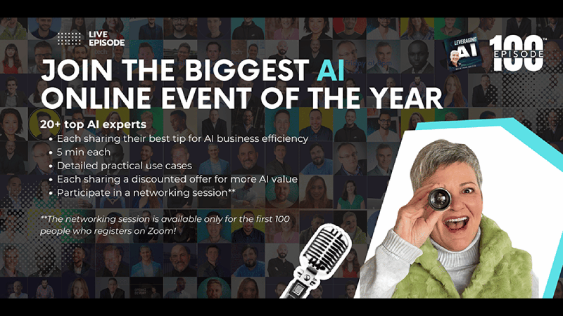 Nancy Bain, CEO of Supernova Media, speaks at the 100th episode of the "Leveraging AI" series, sharing her number one tip on how businesses can efficiently utilize AI.